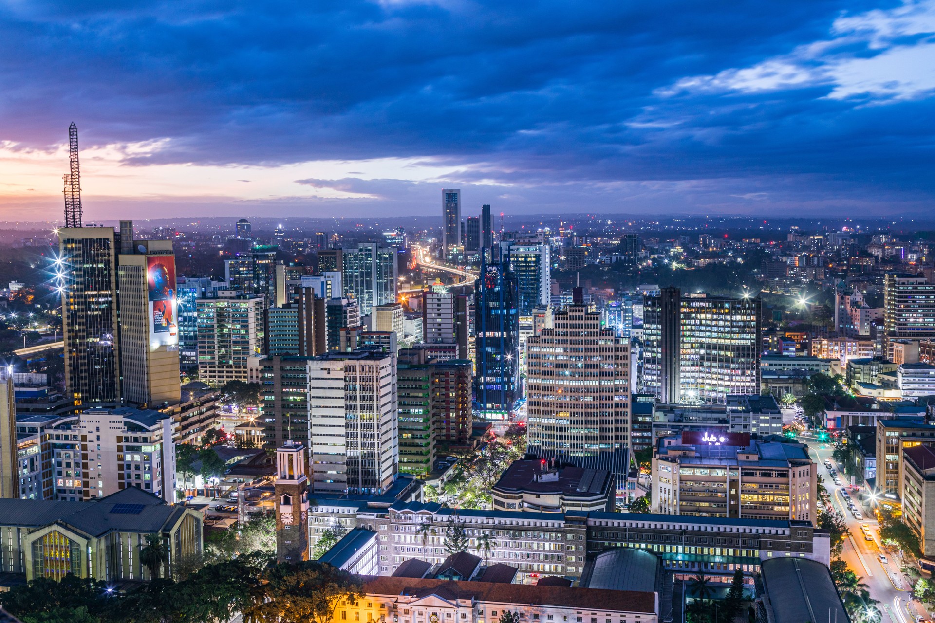Night Cityscape Skyline of Modern Nairobi Kenya's Capital